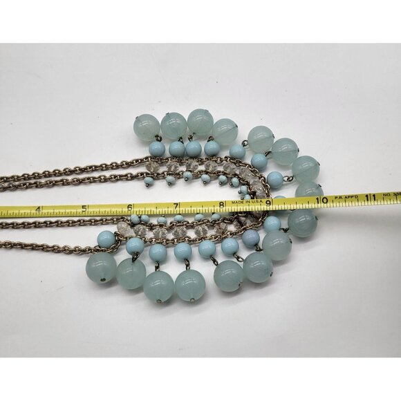 BANANA REPUBLIC Statement Bauble Necklace Light Blue Gold Tone Glam Boho - Picture 9 of 11
